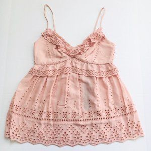 NWT BCBGMaxAzria Pink Eyelet Flutter Camisole XXS